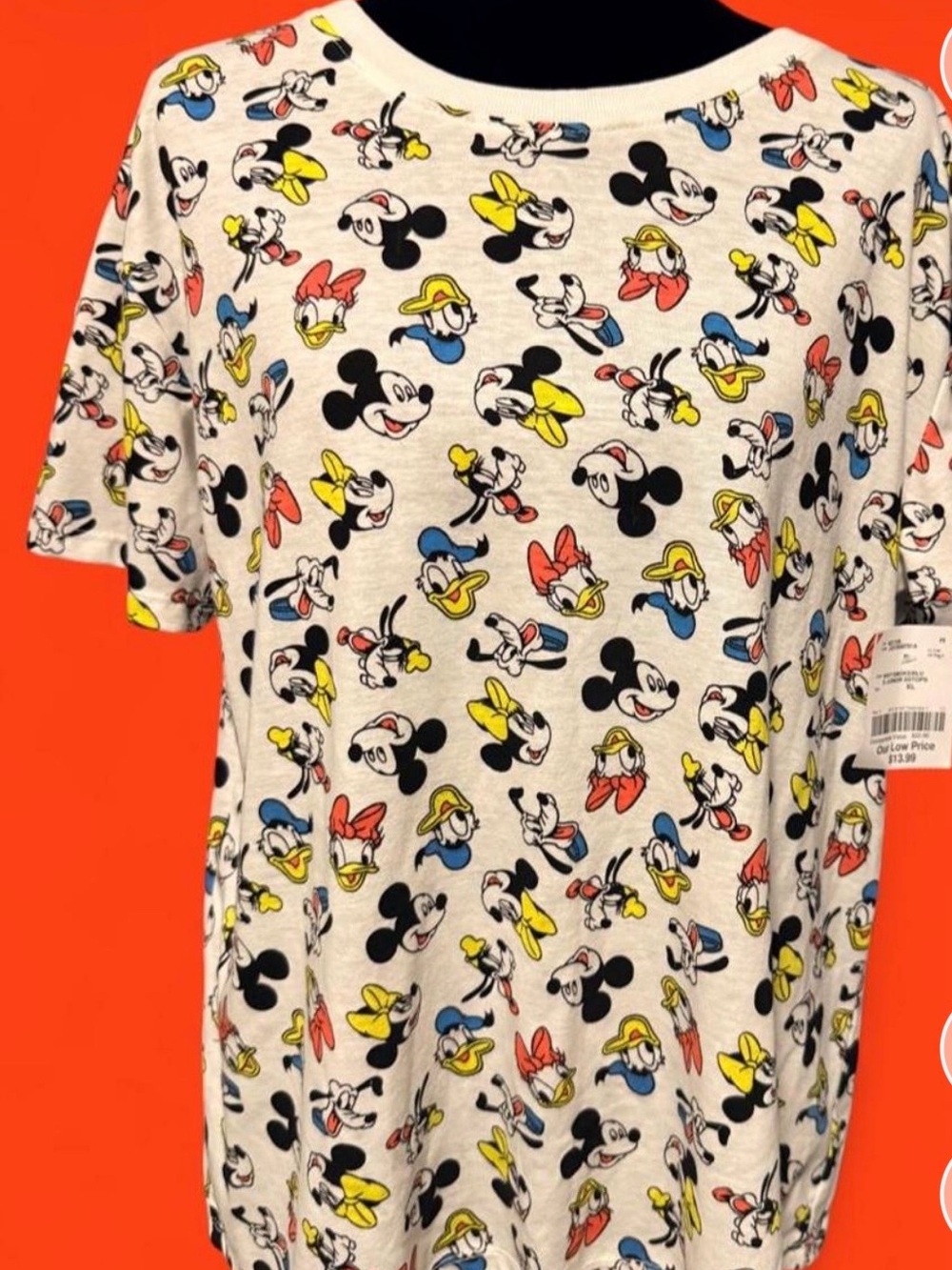 Disney White Tee with Allover Mickey & Friends Faces